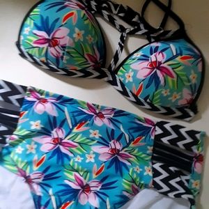 Strappy large high waist floral swimsuit